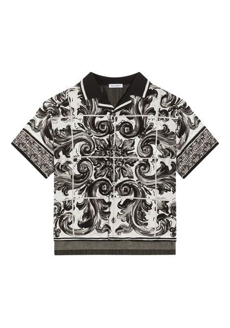 Denim Shirt with Black Maiolica Print DOLCE & GABBANA KIDS | L43S81-LDD19HH5DQ